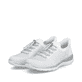 Silberne Rieker Damen Slipper L3261-90 mit easy Hineinschlüpf-Möglichkeit. Schuhpaar seitlich schräg.