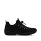 Schwarze Rieker Damen Slipper L0550-01 mit einem Gummizug. Schuh Innenseite.
