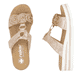 Goldene Rieker Damen Pantoletten V0200-90 mit einem Klettverschluss. Schuh von oben, liegend.