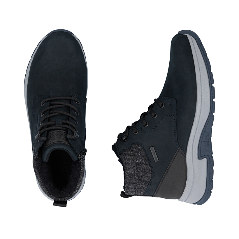 Blaue Rieker Herren Schnürstiefel 11004-14 aus Rauleder. Schuh von oben, liegend.