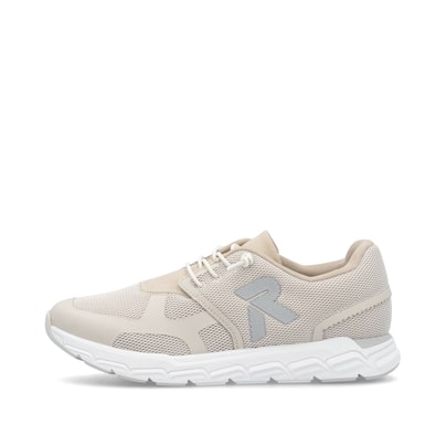 Beige Rieker Damen Sneaker Low M9000-60 mit Gummischnürung sowie flexibler Sohle. Schuh Außenseite.