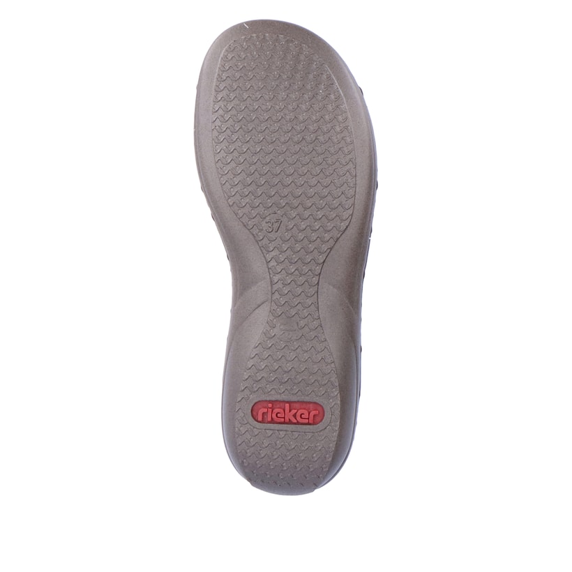 Graue Rieker Damen Riemchensandalen 608G9-47 mit einem Elastikeinsatz. Schuh Laufsohle.