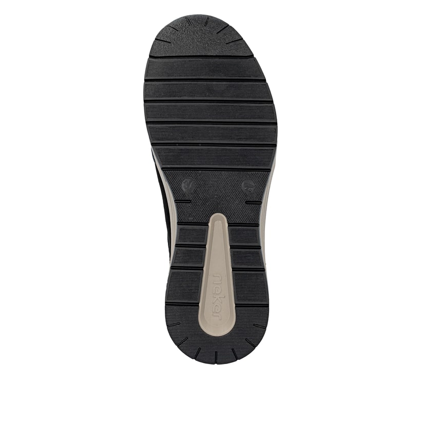 Mocassins Rieker bleus pour femme N9552-14 avec fermeture éclair. Semelle extérieure de la chaussure.