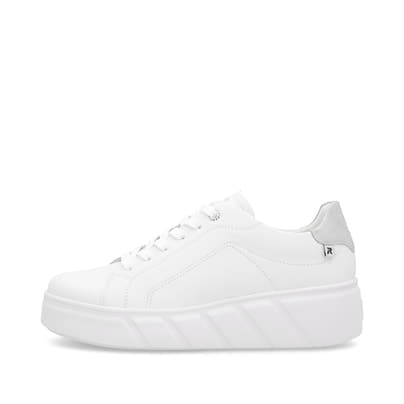 Weiße Rieker Damen Sneaker Low W2601-80 mit einer Schnürung. Schuh Außenseite.