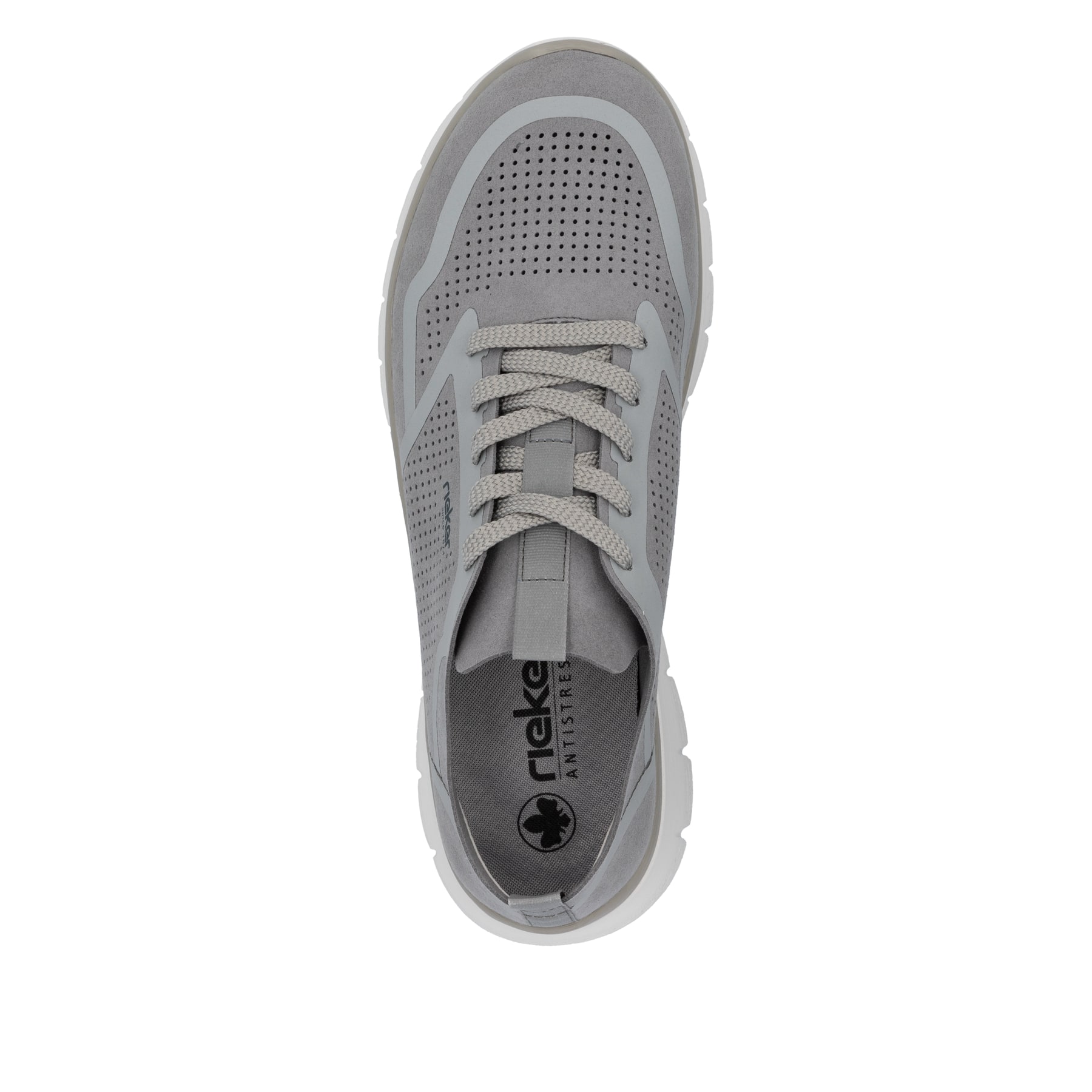 Graue Rieker Herren Sneaker Low B6600-42 mit Schnürung sowie Komfortweite G 1/2. Schuh von oben.
