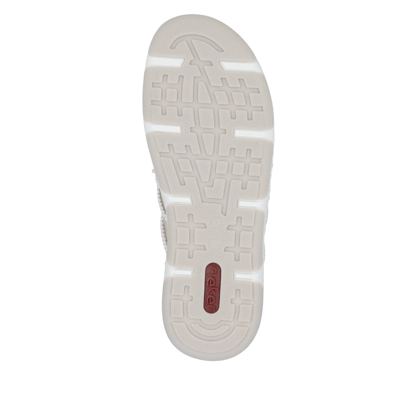 Beige Rieker Damen Slipper 42450-62 mit einem Gummizug sowie der Extraweite H. Schuh Laufsohle.