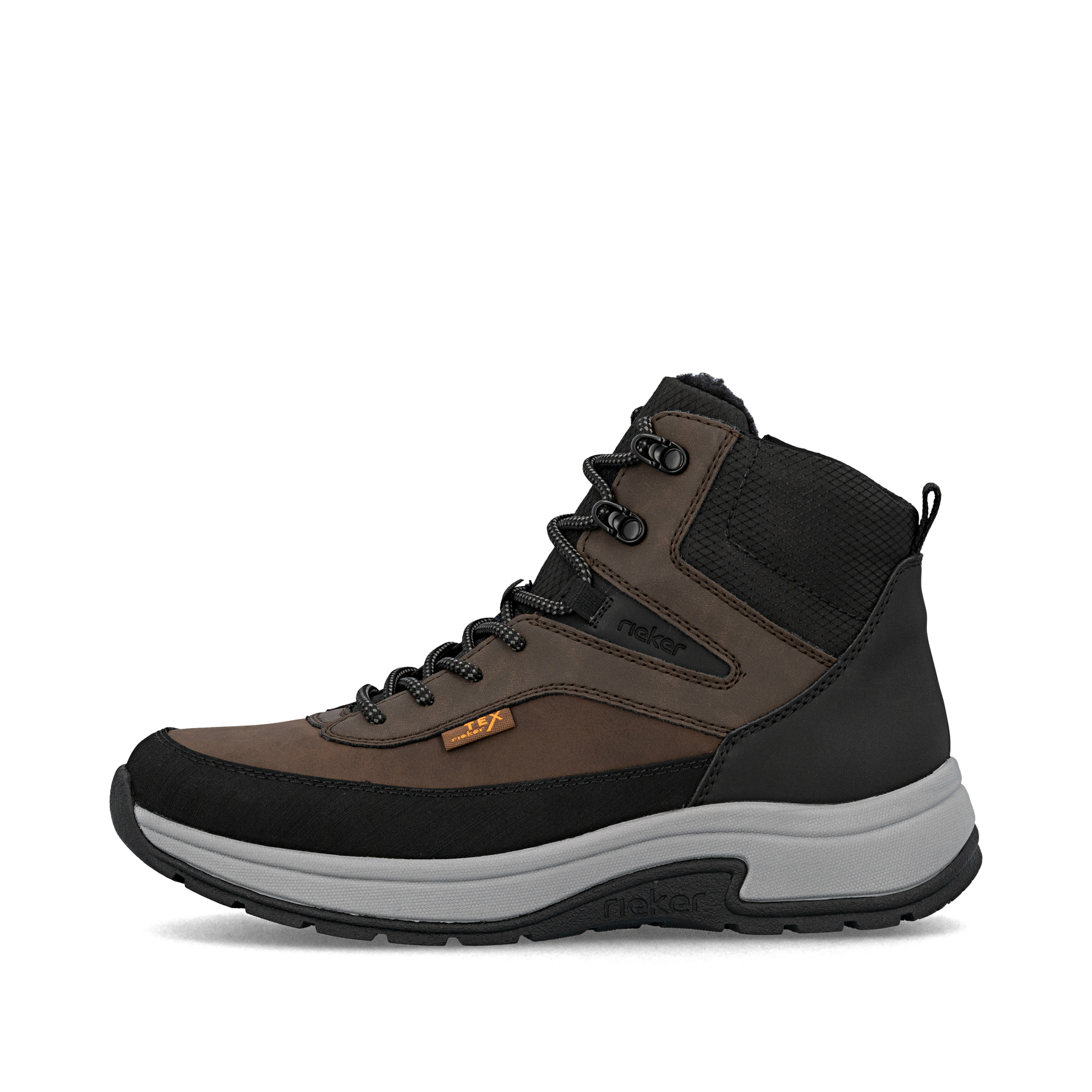 Braune Rieker Herren Schnürstiefel 11005-22 mit wasserabweisender TEX-Membran. Schuh Außenseite.