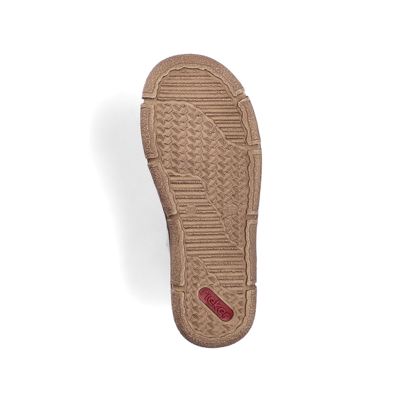 Dunkelbraune Rieker Damen Kurzstiefel Z3753-25 mit weichem Kragen. Schuh Laufsohle.