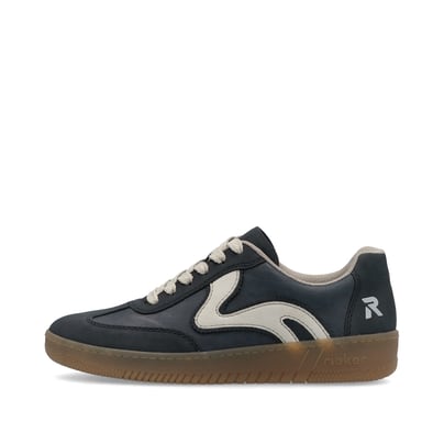 Blaue vegane Rieker Damen Sneaker Low M5512-15 mit einer Schnürung. Schuh Außenseite.