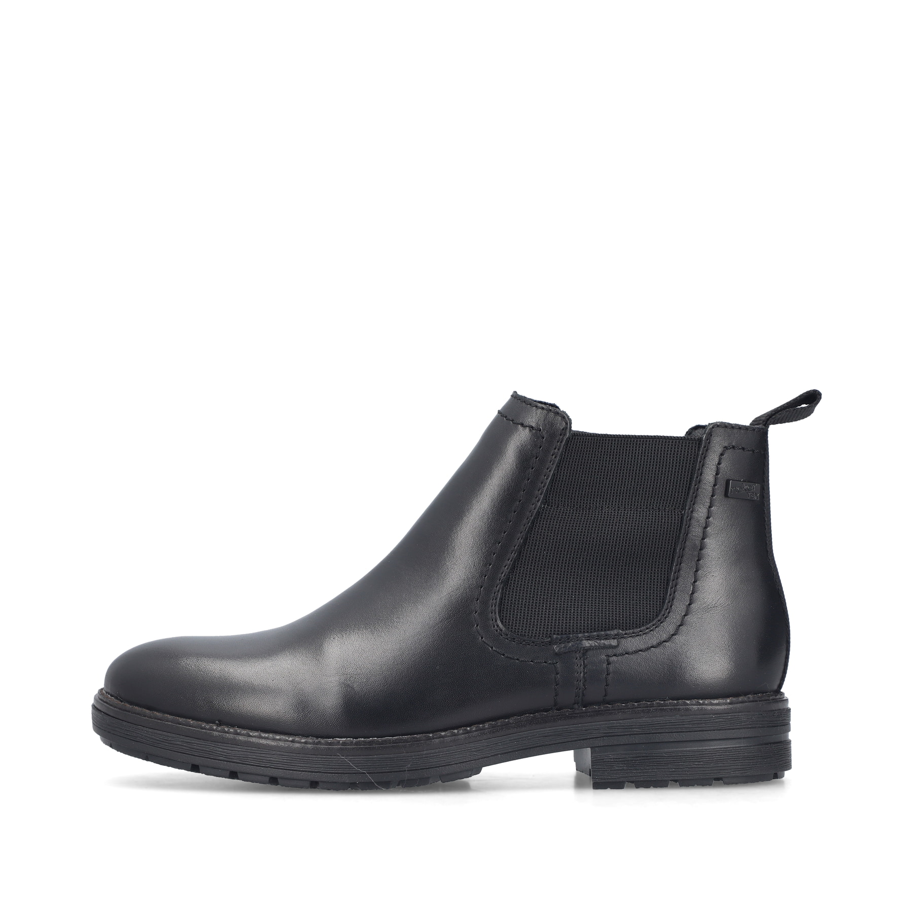 Schwarze Rieker Herren Chelsea Boots 33484-00 aus Glattleder. Schuh Außenseite.