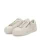 Weiße Rieker Damen Sneaker Low N4914-80 mit einem Reißverschluss. Schuhpaar seitlich schräg.