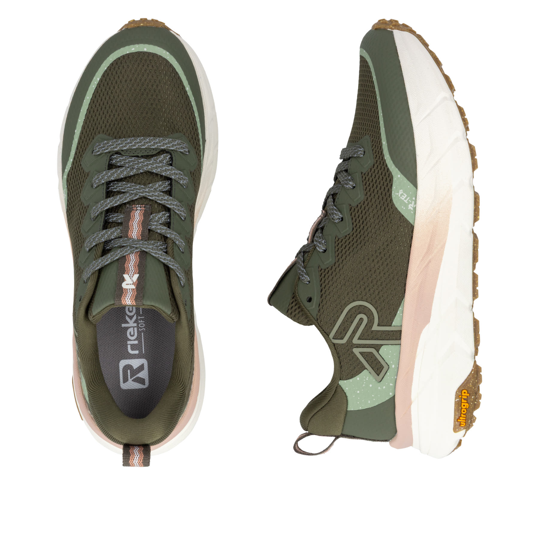 Grüne Rieker Sport Damen Sneaker Low W4501-54. Schuh von oben, liegend.
