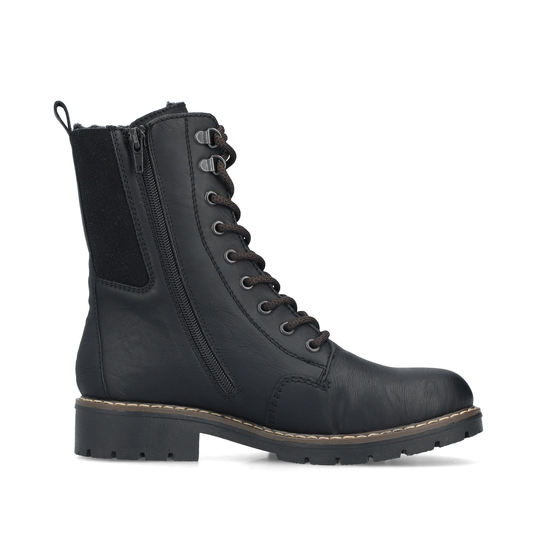 Schwarze Rieker Damen Schnürstiefel Y9151-00 mit wasserabweisender TEX-Membran. Schuh Innenseite.