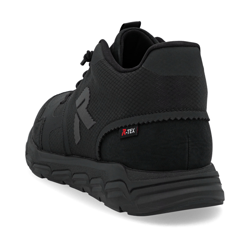 Schwarze Rieker Herren Sneaker High 09170-00 mit wasserabweisender TEX-Membran. Schuh von hinten.