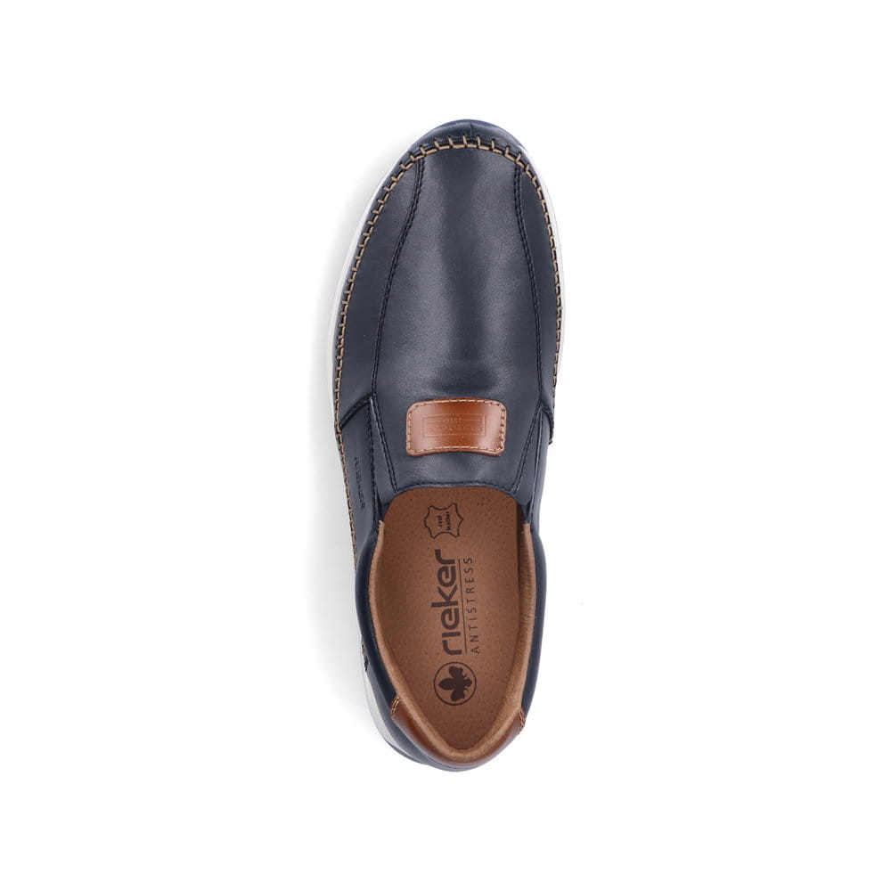 Chaussons Rieker bleus pour homme 11962-14 avec bande élastique. Chaussure vue de dessus.