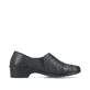 Schwarze Rieker Damen Slipper 48260-01 mit modernen Ziernähten sowie Gummizug. Schuh Innenseite.