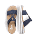 Marineblaue Rieker Damen Pantoletten V0620-14 mit einem Klettverschluss. Schuh von oben, liegend.