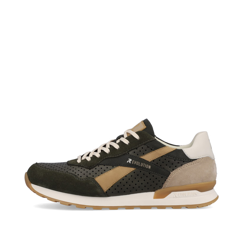 Grüne Rieker Herren Sneaker Low U0302-52 mit leichter und griffiger Sohle. Schuh Außenseite.