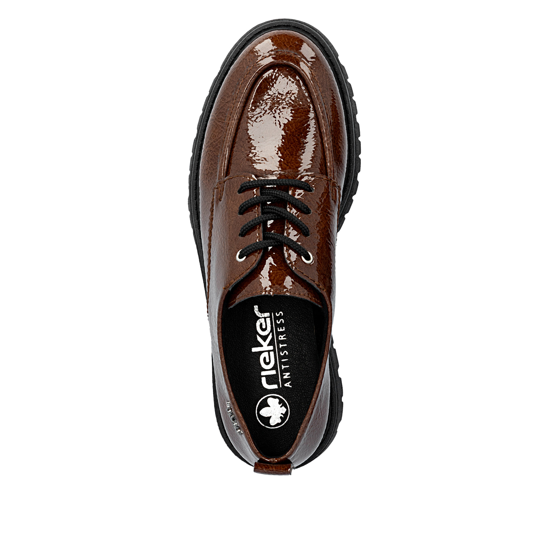 Braune Rieker Damen Schnürschuhe 47500-25 mit einer extra weichen Decksohle. Schuh von oben.