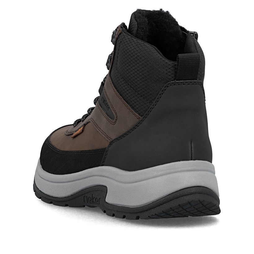 Braune Rieker Herren Schnürstiefel 11005-22 mit wasserabweisender TEX-Membran. Schuh von hinten.