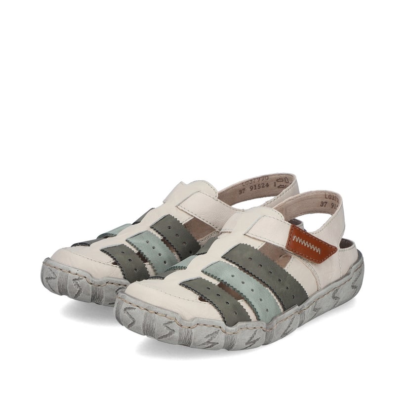 Escarpins Rieker beiges pour femme L0379-90 en cuir lisse. Chaussures inclinées sur le côté.