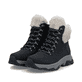 Schwarz-beige Rieker Damen Schnürstiefel Z3971-00 aus Rauleder mit Glacier Grip. Schuhpaar seitlich schräg.