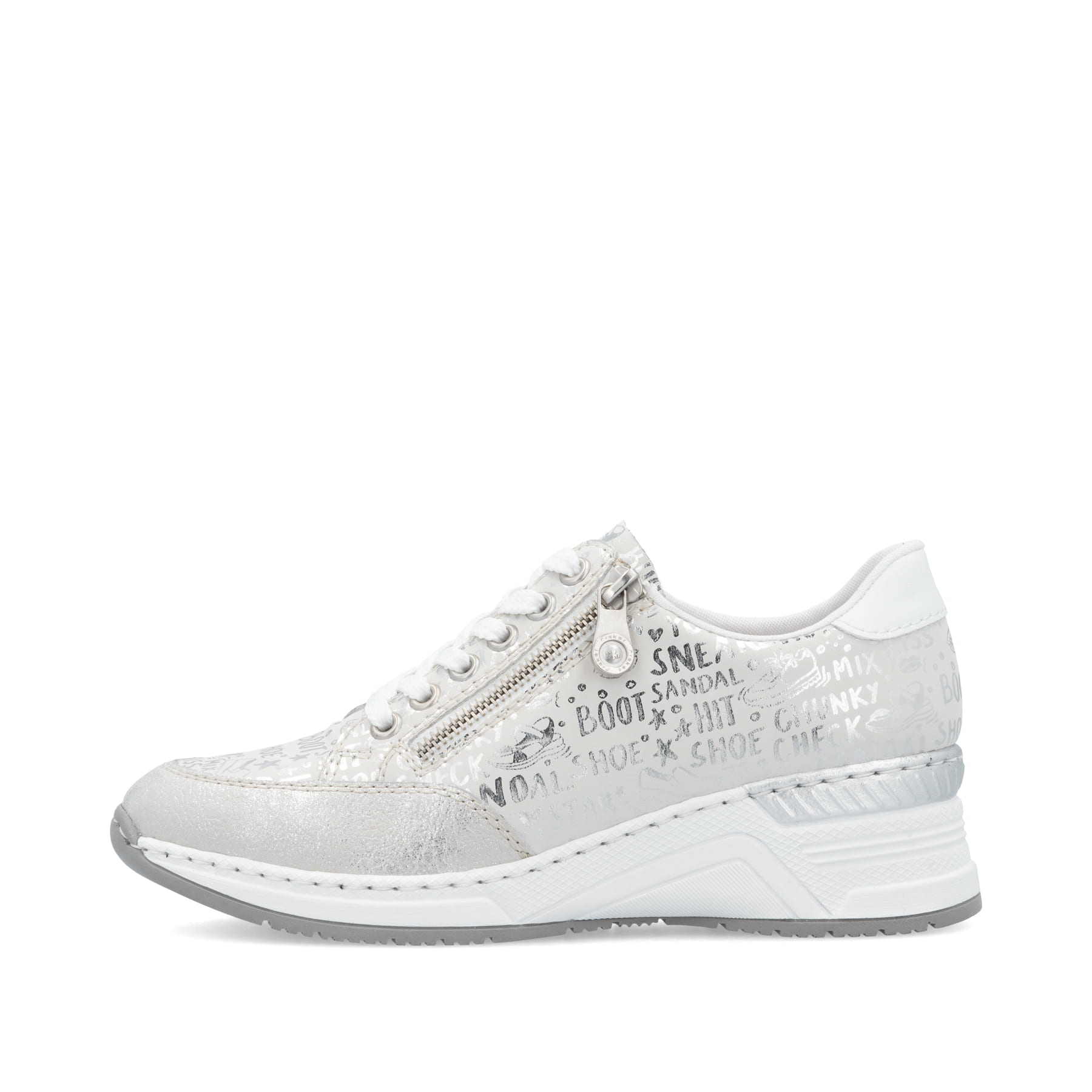 Rieker 41906 – Sneaker Basse Donna In Pelle Bianca, Con Cerniera E Allacciatura, Suola EVA/Gomma Leggera, Soletta Rimovibile