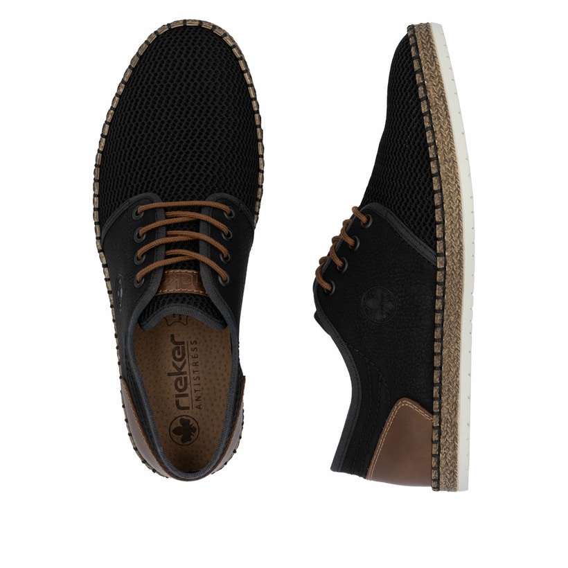 Schwarze Rieker Herren Schnürschuhe B5249-00 mit der Komfortweite G 1/2. Schuh von oben, liegend.