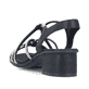 Schwarze vegane Rieker Riemchensandaletten 64970-00 mit Strasssteinen. Schuh von hinten.