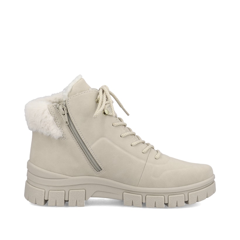 Hellbeige Rieker Damen Schnürstiefel Z1101-62 mit einer robusten Profilsohle. Schuh Innenseite