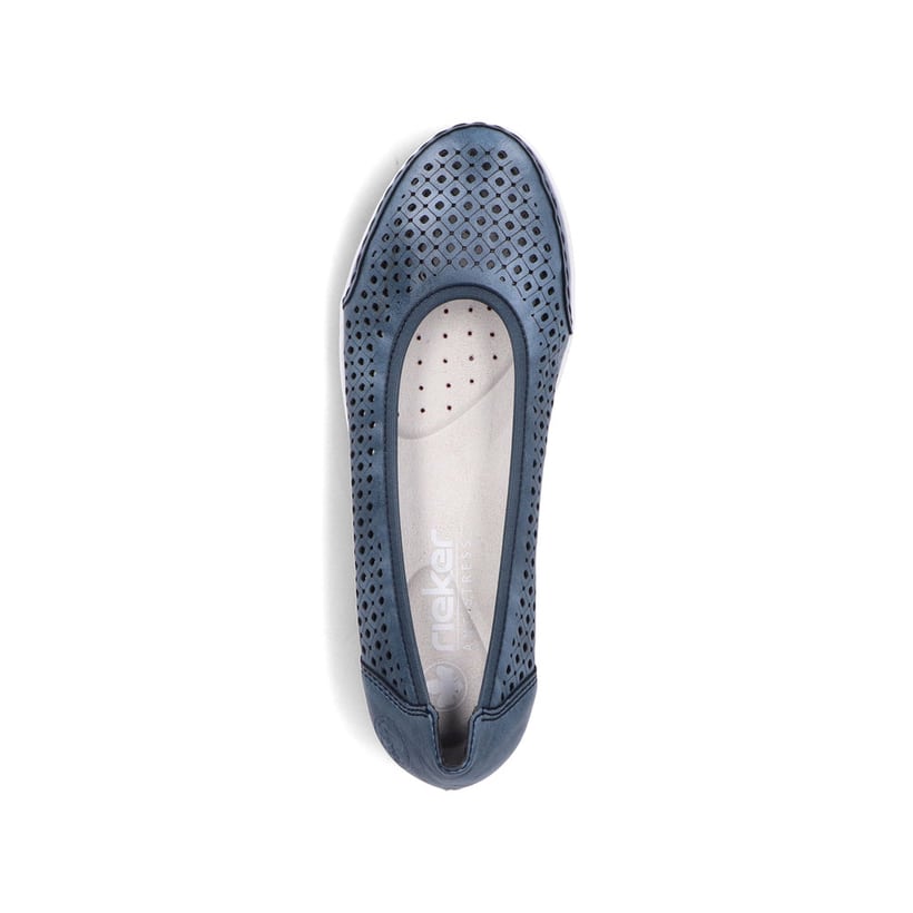 Ballerines Rieker bleues pour femme L3065-14 en optique Ã  trous. Chaussure vue de dessus.