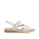 Silberne Rieker Keilsandaletten V3666-60 mit einem Klettverschluss. Schuh Innenseite.