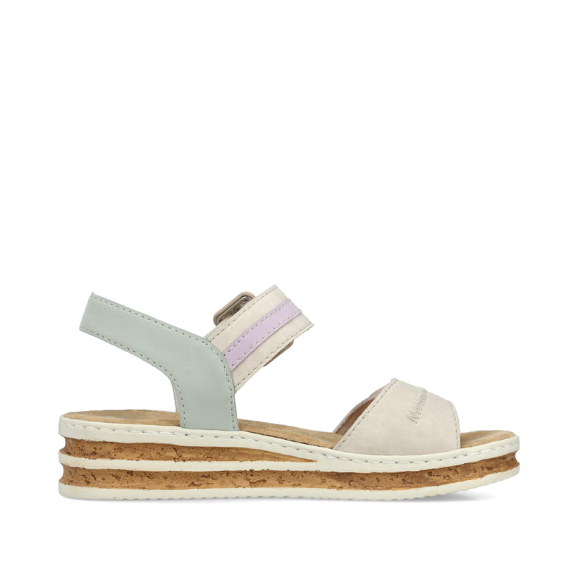 Mehrfarbige Rieker Keilsandaletten 62900-90 mit trendigen Schnalle. Schuh Innenseite.