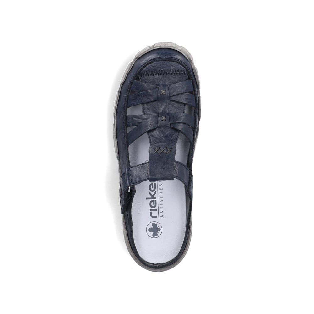 Dunkelblaue Rieker Damen Clogs L0396-14 aus Glattleder mit raffinierten Cut-Outs. Schuh von oben.