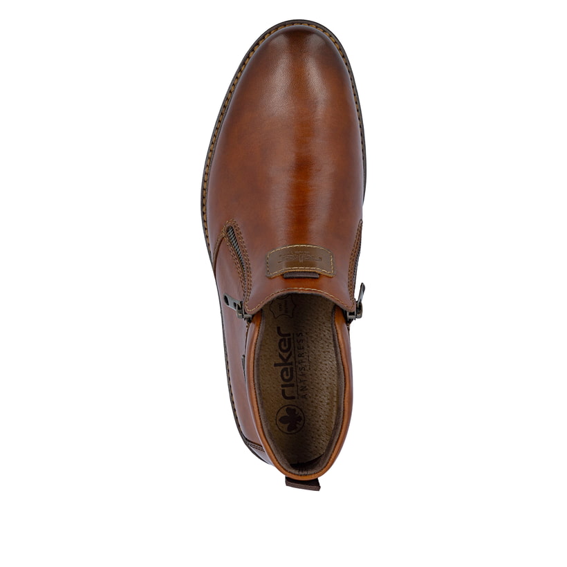 Braune Rieker Herren Kurzstiefel 14656-24 aus Glattleder. Schuh von oben.