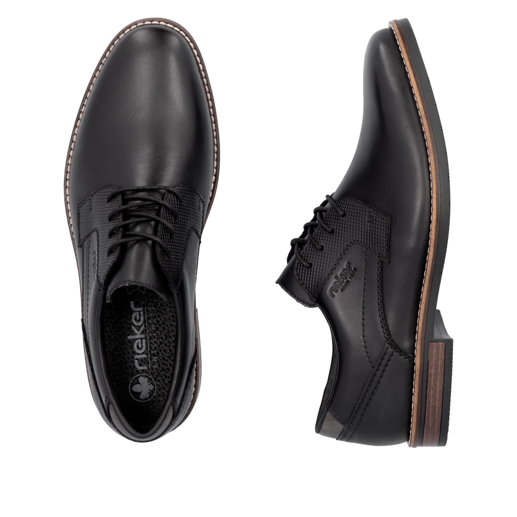 Chaussures à lacets Rieker noires pour homme 13523-00 avec largeur G 1/2. Chaussure vue de dessus, couchée.