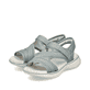 Grüne Rieker Damen Trekkingsandalen V2166-52 mit einem Klettverschluss. Schuhpaar seitlich schräg.