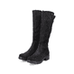 Schwarze Rieker Damen Hochschaftstiefel 76890-00 mit einem Reißverschluss. Schuhpaar seitlich schräg.