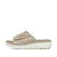 Beige Rieker Damen Pantoletten V1395-62 mit einem Klettverschluss. Schuh Außenseite.