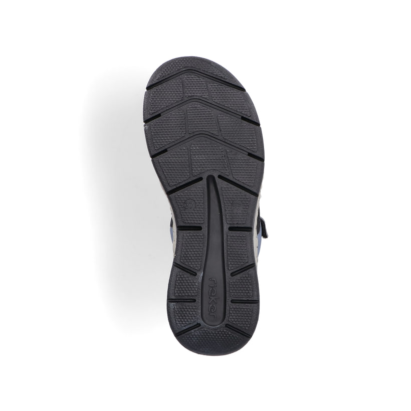 Blaue vegane Rieker Damen Trekkingsandalen 67666-10 mit Rieker Air Sohlenfenster. Schuh Laufsohle.