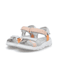Mehrfarbige waschbare Rieker Damen Trekkingsandalen V8401-92 mit Klettverschluss. Schuhpaar seitlich schräg.