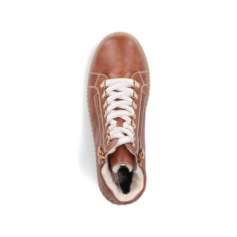 Braune Rieker Damen Schnürstiefel 74233-24 mit wasserabweisender TEX-Membran. Schuh von oben.