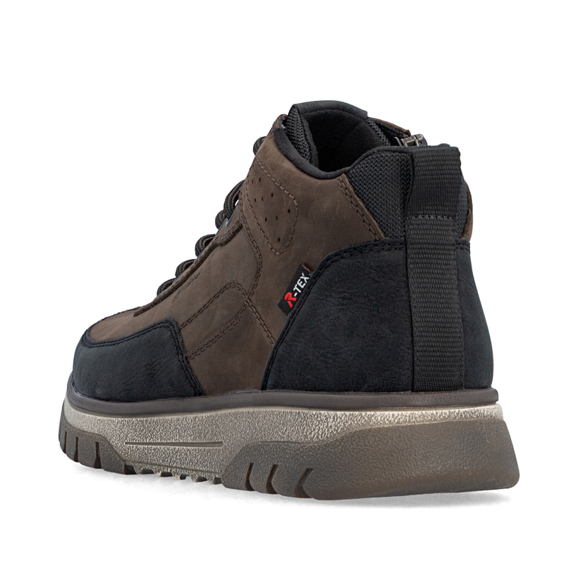 Schwarz-dunkelbraune Rieker Herren Sneaker High B9303-25 aus Rauleder. Schuh von hinten.