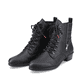 
Tiefschwarze Rieker Damen Stiefeletten Y0700-01 mit Schnürung und Reißverschluss. Schuhpaar schräg.