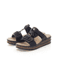 Blaue Rieker Damen Pantoletten 62936-14 mit Schmuckelementen. Schuhpaar seitlich schräg.