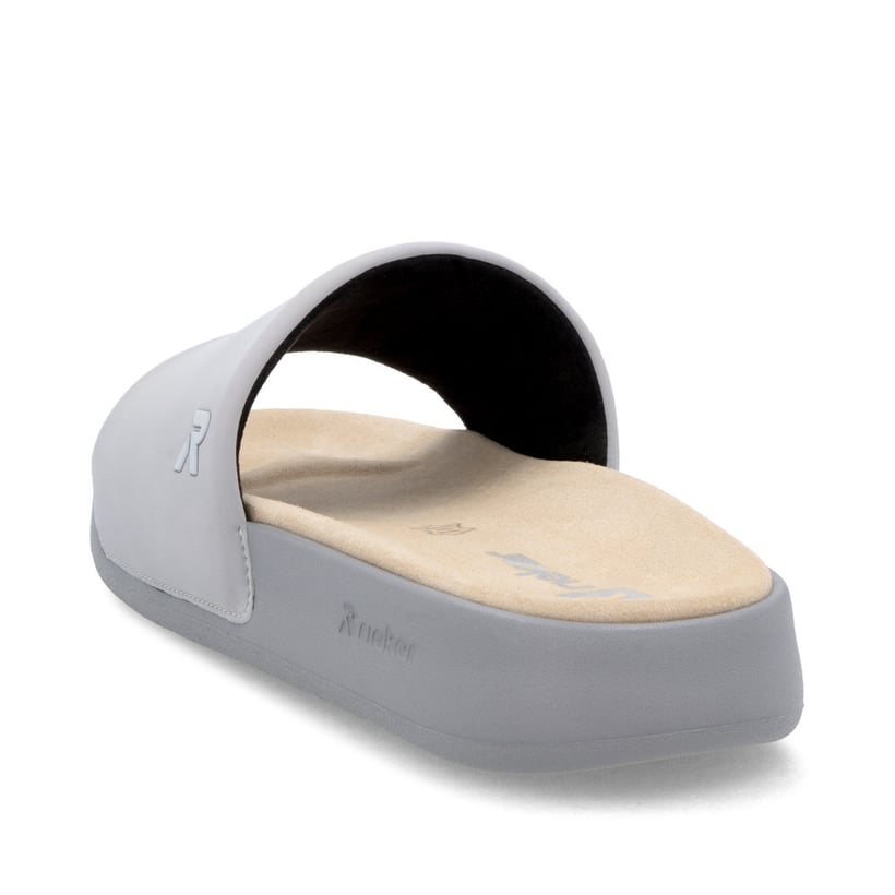 Graue Rieker Herren Pantoletten U3250-40 mit ultraleichter und dämpfender Sohle. Schuh von hinten.