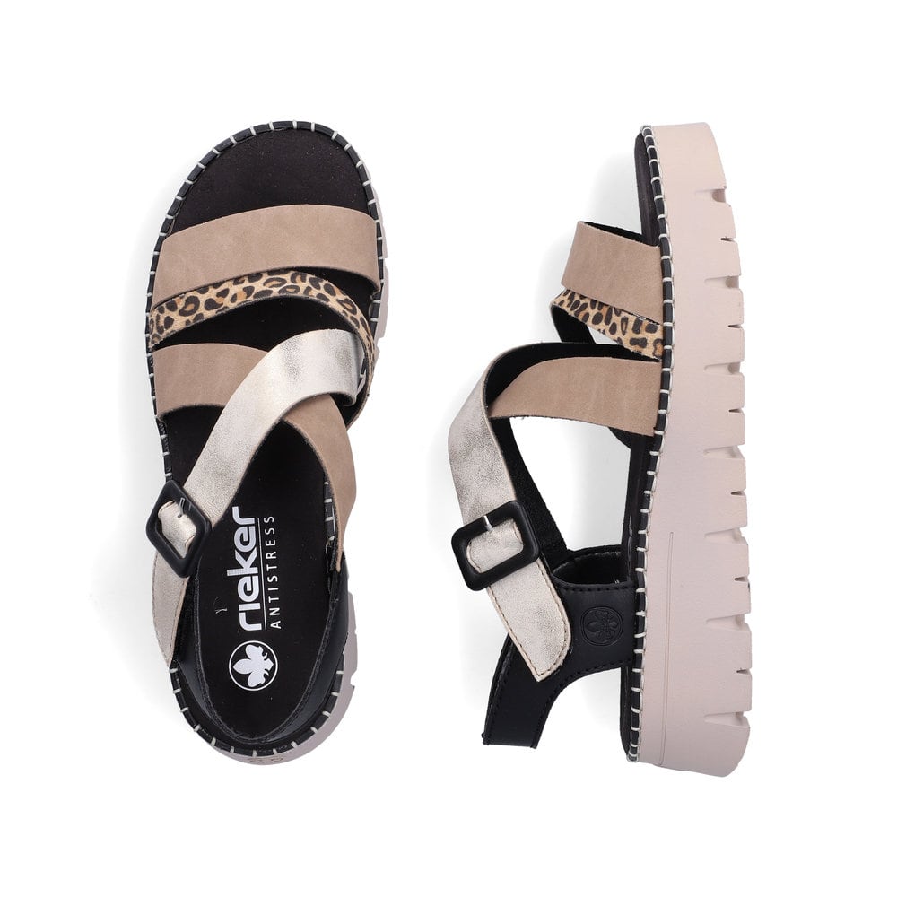 Sandales compensées Rieker multicolores pour femme V1063-90. Chaussure vue de dessus, couchée.