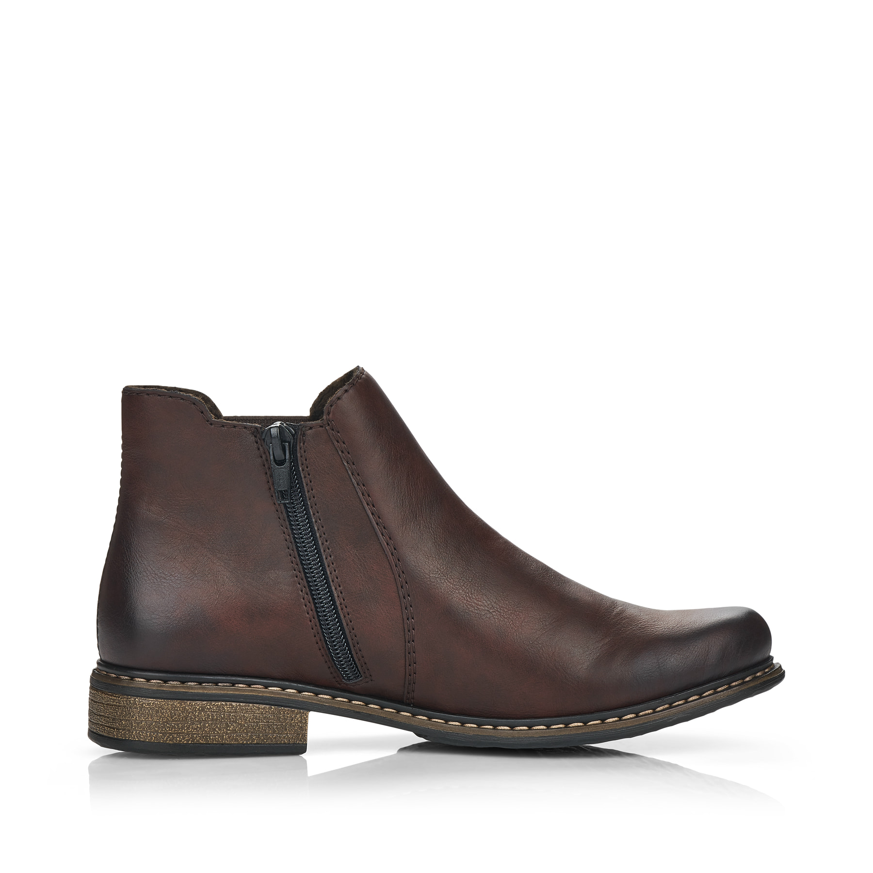 Espressobraune Rieker Damen Chelsea Boots Z4994-26 mit Reißverschluss. Schuh Innenseite