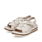 Beige Rieker Keilsandaletten 62908-60 mit Gummizug sowie schmaler Passform E 1/2. Schuhpaar seitlich schräg.