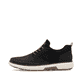 Schwarze Rieker Herren Slipper B3354-00 mit einem Gummizug sowie Extraweite H. Schuh Außenseite.